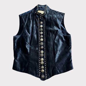 Double D Ranch Western Crushed Velvet Studded Royal Blue Button Midevil Vest
